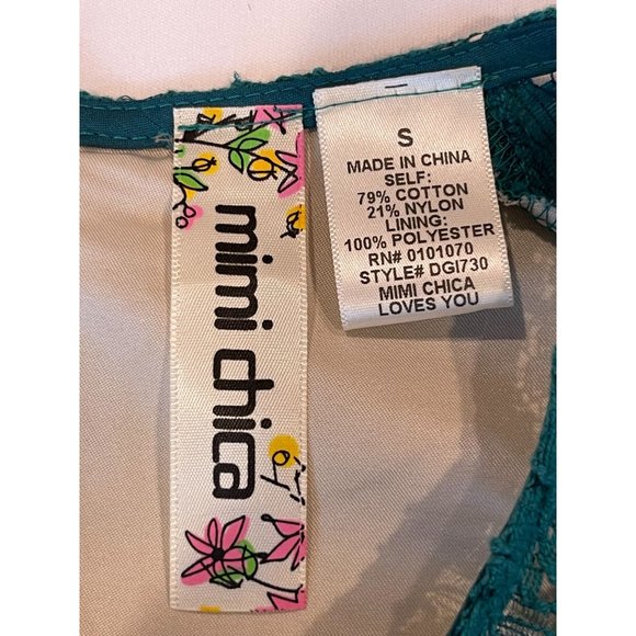 Mimi Chica Womens Lace Party Mini Dress Back Zip DGI730 Teal Blue Size Small - Picture 7 of 8